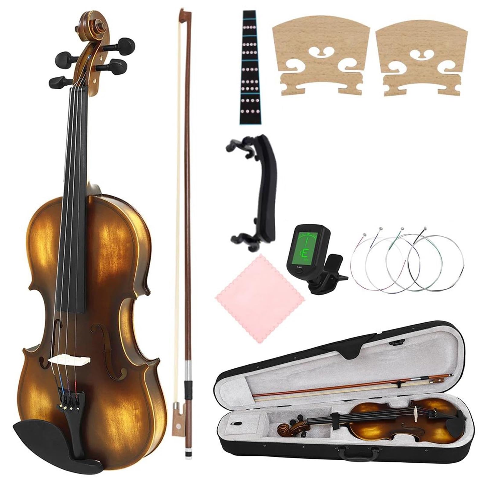 Skrzypce Instrumenty Muzyczne Zestaw Skrzypcowy Matowy Drewno Lipowe 4/4 Z Futerałem Strunami Smyczkowymi Podpórką Na Ramię Stroikiem Tkaniną I Akcesoriami