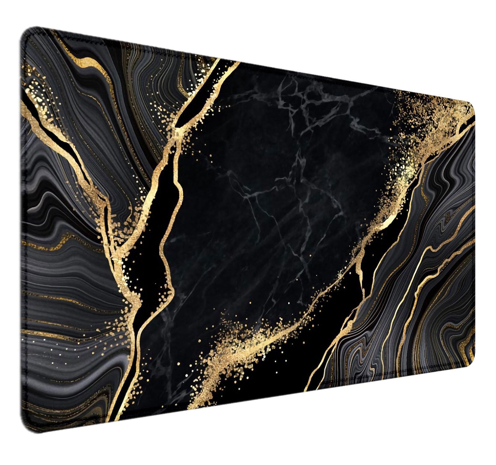 HUOCAIREN Black and Gold Marble Desk Mat(35.4x15.7 in), Large Gaming Mouse Pad with Anti Slip Rubber Base for Office Home Laptop Desktop Mat, Extended Computer Keyboard Mouse Mat Desk Pad — image 1