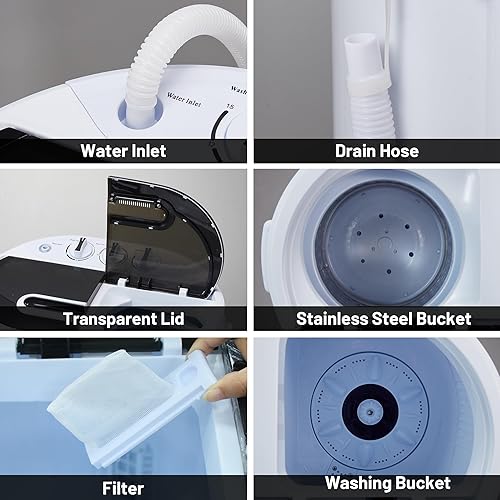 Miniatura 5 de Spurgehom Lavadora portátil con capacidad de 15.8 libras, lavadora y secadora 2 en 1, mini lavadora y secadora compacta de doble tina Dombo para
