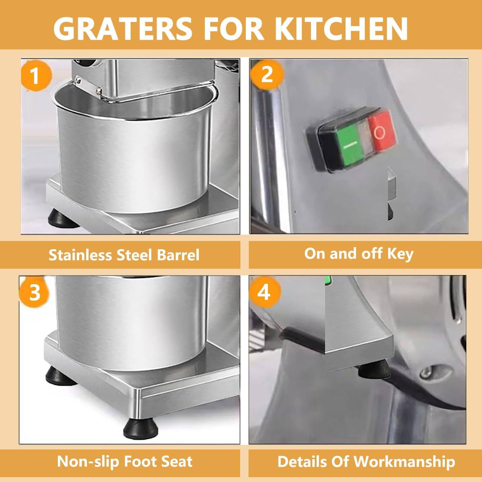 Grattugia Formaggio Elettrico, 0,75 Cv 550 W, Grattugia per Formaggio Elettrica Professionale,Grattugia per Crusca Di Pane, Macina per Burro Elettrico Rotante Da 40 Kg/Ora Con Secchio in Acciaio Inox