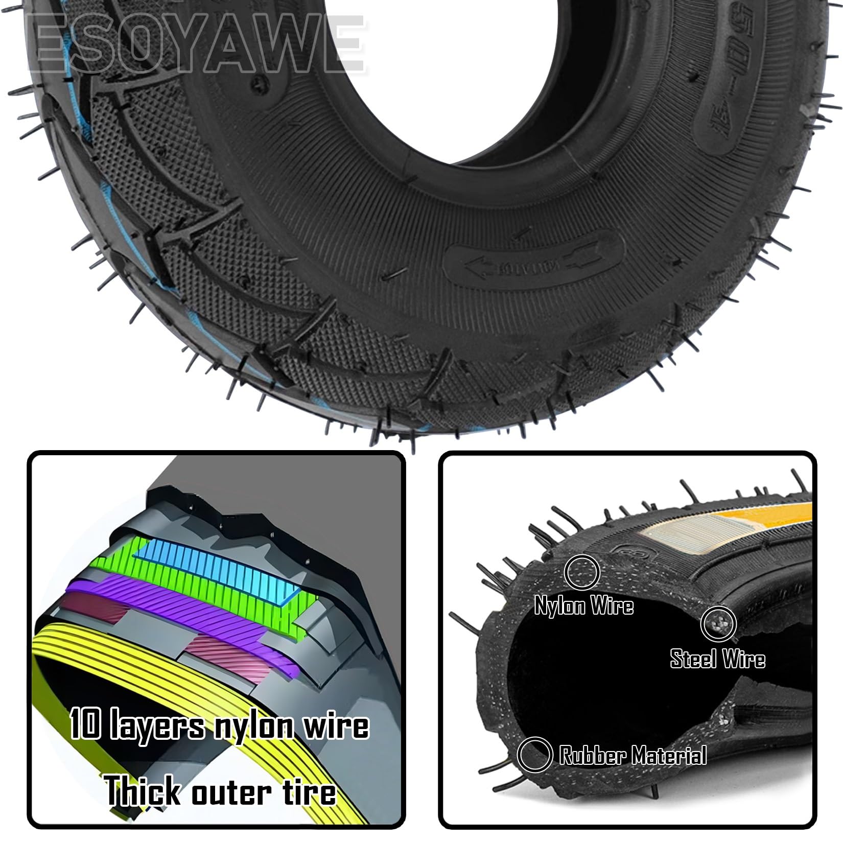 Ruedas neumáticas todo terreno de 200 mm y 250 mm, juego de 2 ruedas giratorias de goma silenciosas con freno, capacidad de carga de 200 kg