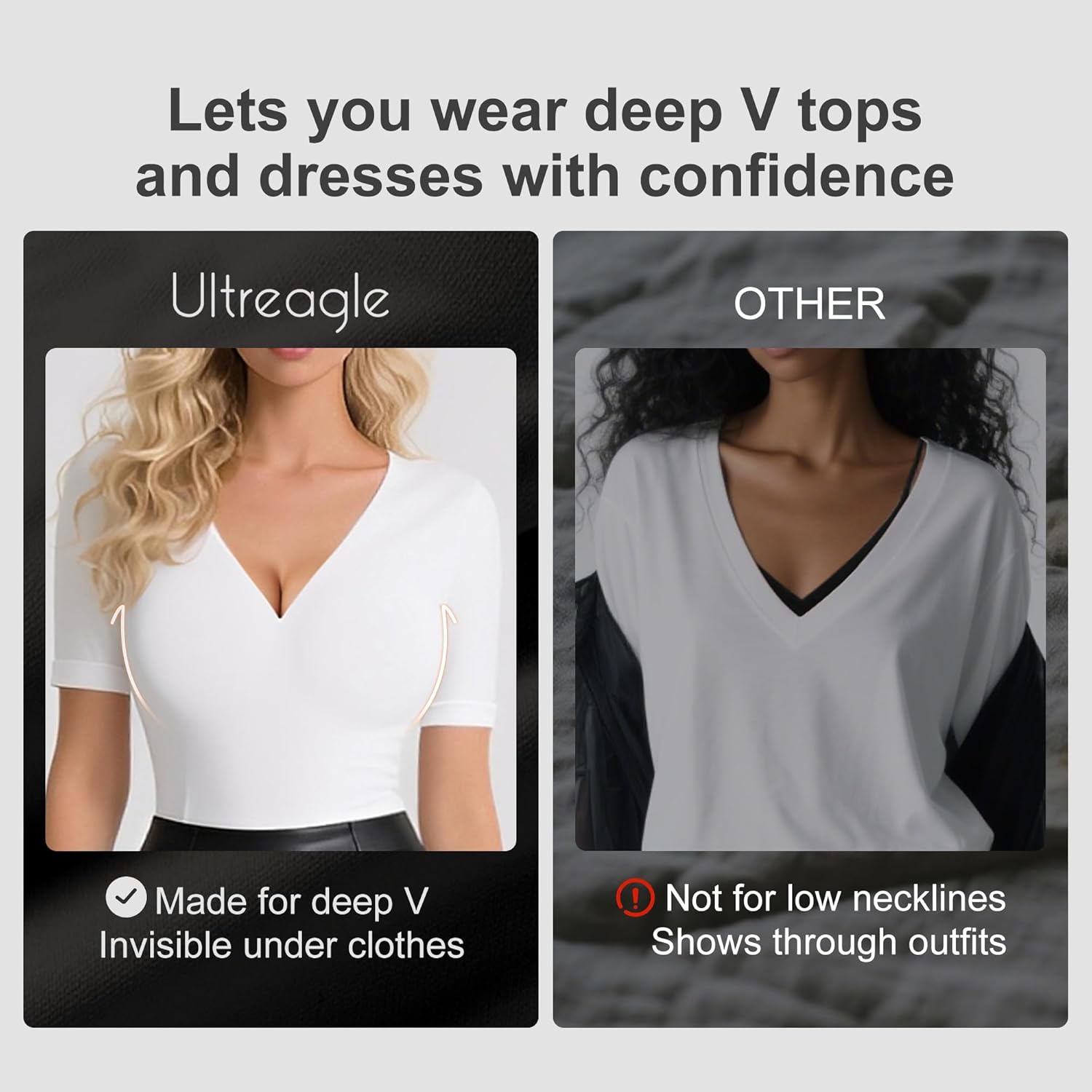 Wireless Seamless Bras for Women Push up - Womens Padded Deep V Bra No Underwire & Low Back - Black Top Bralette Full Support - Image 5