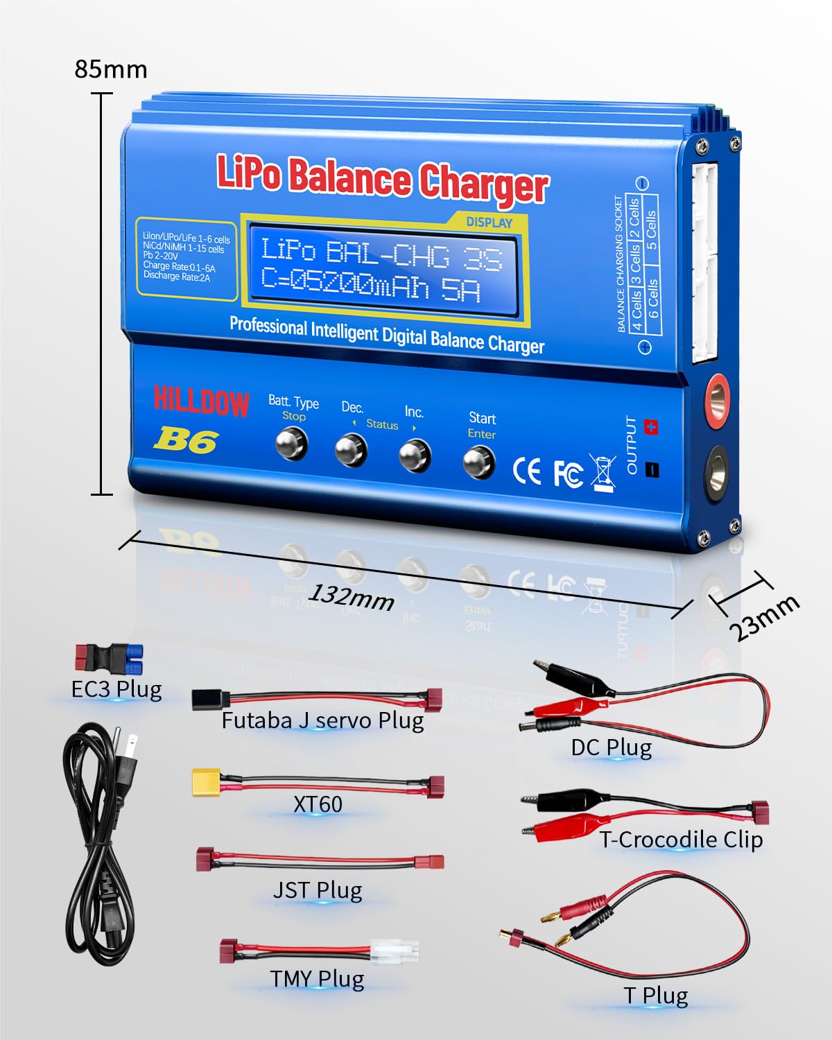 Zrównoważona cyfrowa ładowarka B6 Mini z zasilaczem do akumulatorów 1S-6S LiPo Li-ION Life NiMH PB RC wyświetlacz LCD