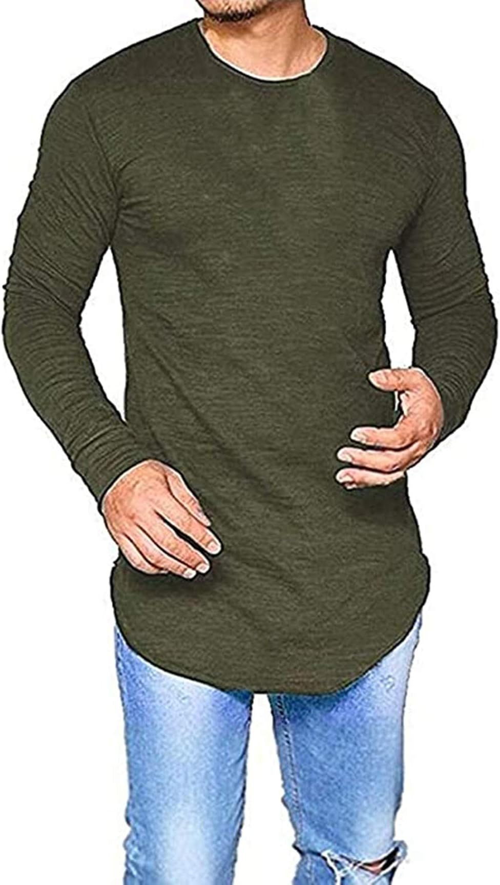 LIWEIKEMens Hipster Hip Hop Longline Crewneck T-Shirt