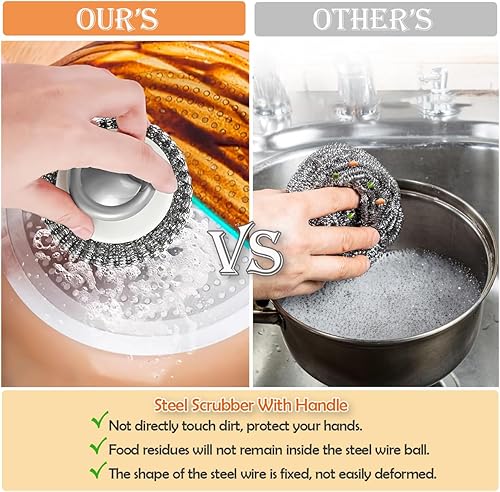 Miniatura 5 de Depurador de acero inoxidable con asa, herramienta de limpieza de lana de acero para limpiar platos, almohadilla de cepillo para fregar para ollas