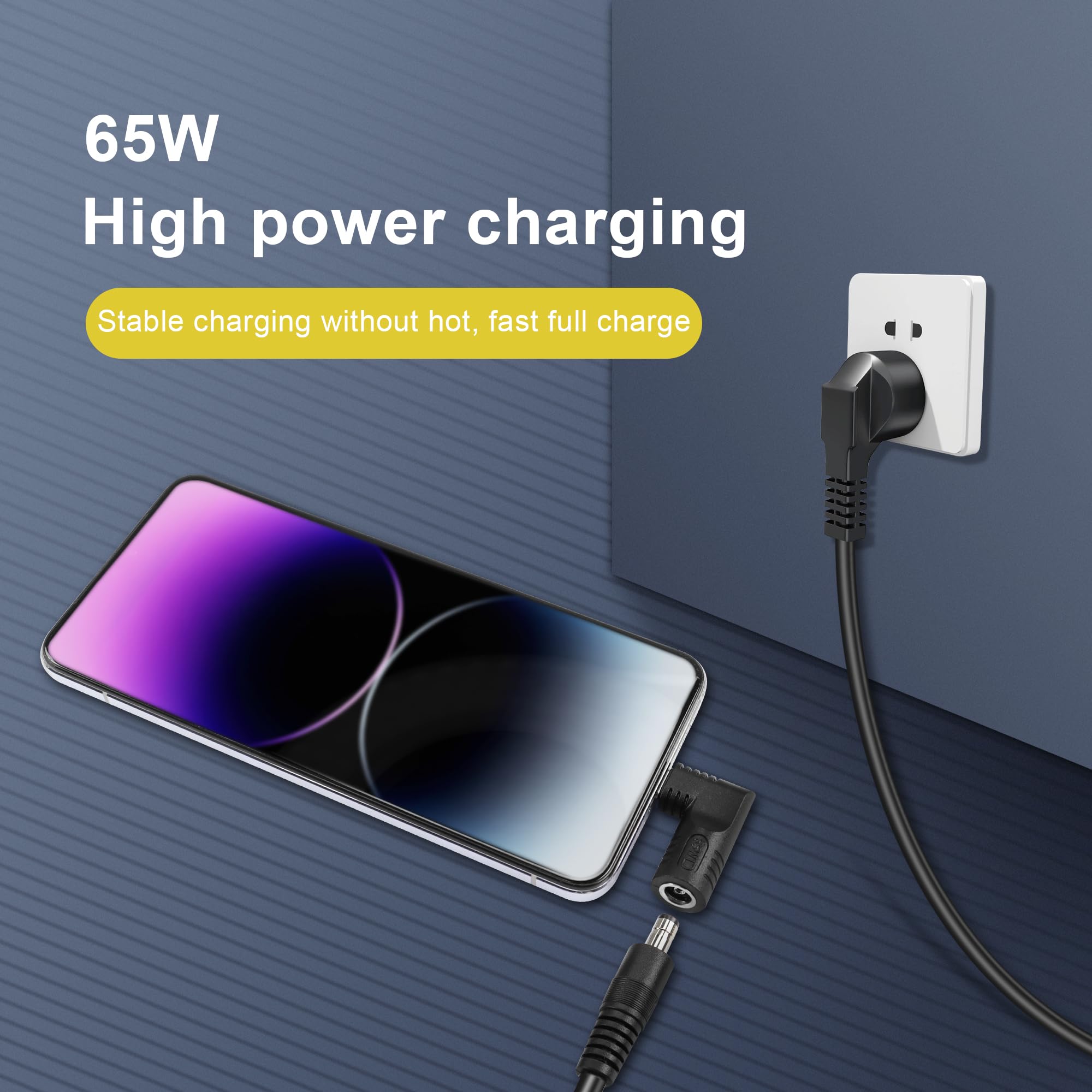 Adattatore da USB C a Slim Tip, 90 Gradi Convertitore 65W Tipo C Maschio a Punta Allungata Giallo, Adattatore per Caricatore PD, Connettore di Alimentazione Generic Compatibile con Len-ovo