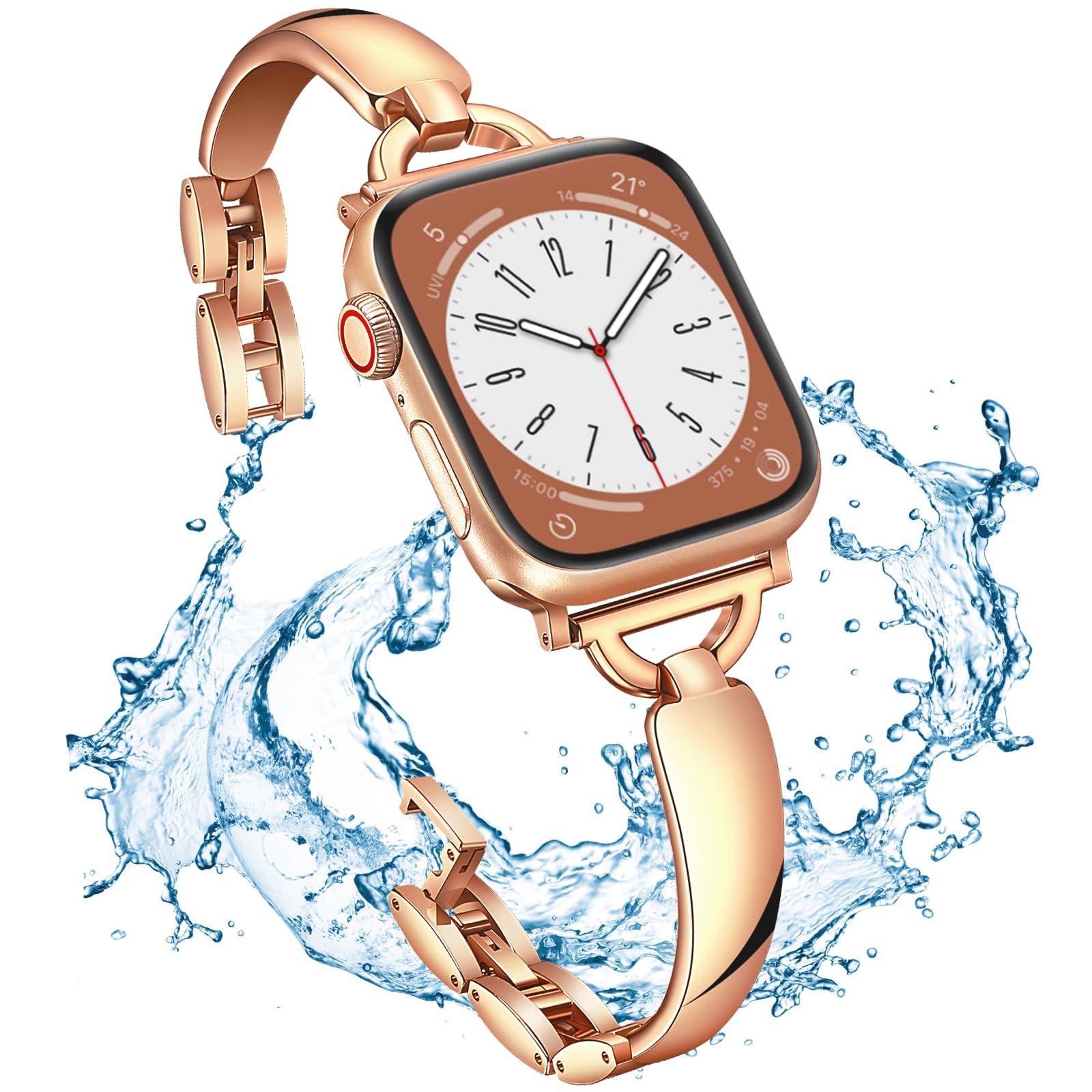 Gold Slim Band Compatible Apple Watch Metal Starlight Bracelet Women 38mm 40mm 41mm 46mm 42mm 44mm 45mm 49mm.Jullstar Stainless Steel Dressy Bling