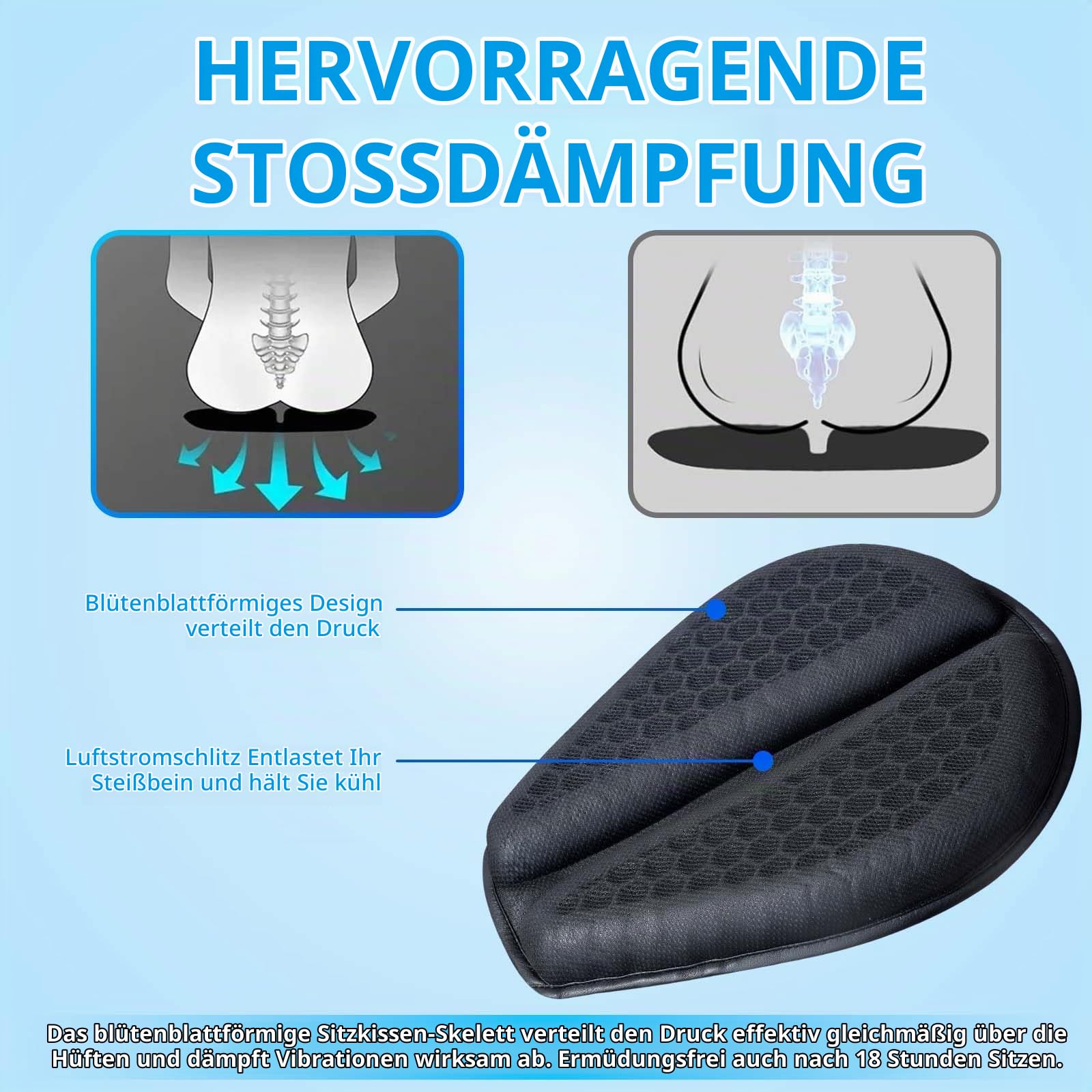 Motorrad Gel Sitzkissen Moto 3D Waben wasserdichte Funktion Universelle Sitzbezug Struktur Atmungsaktive Stoßdämpfung reduziert Motorrad Gel Sitzpolster für Bequeme Lange Fahrten