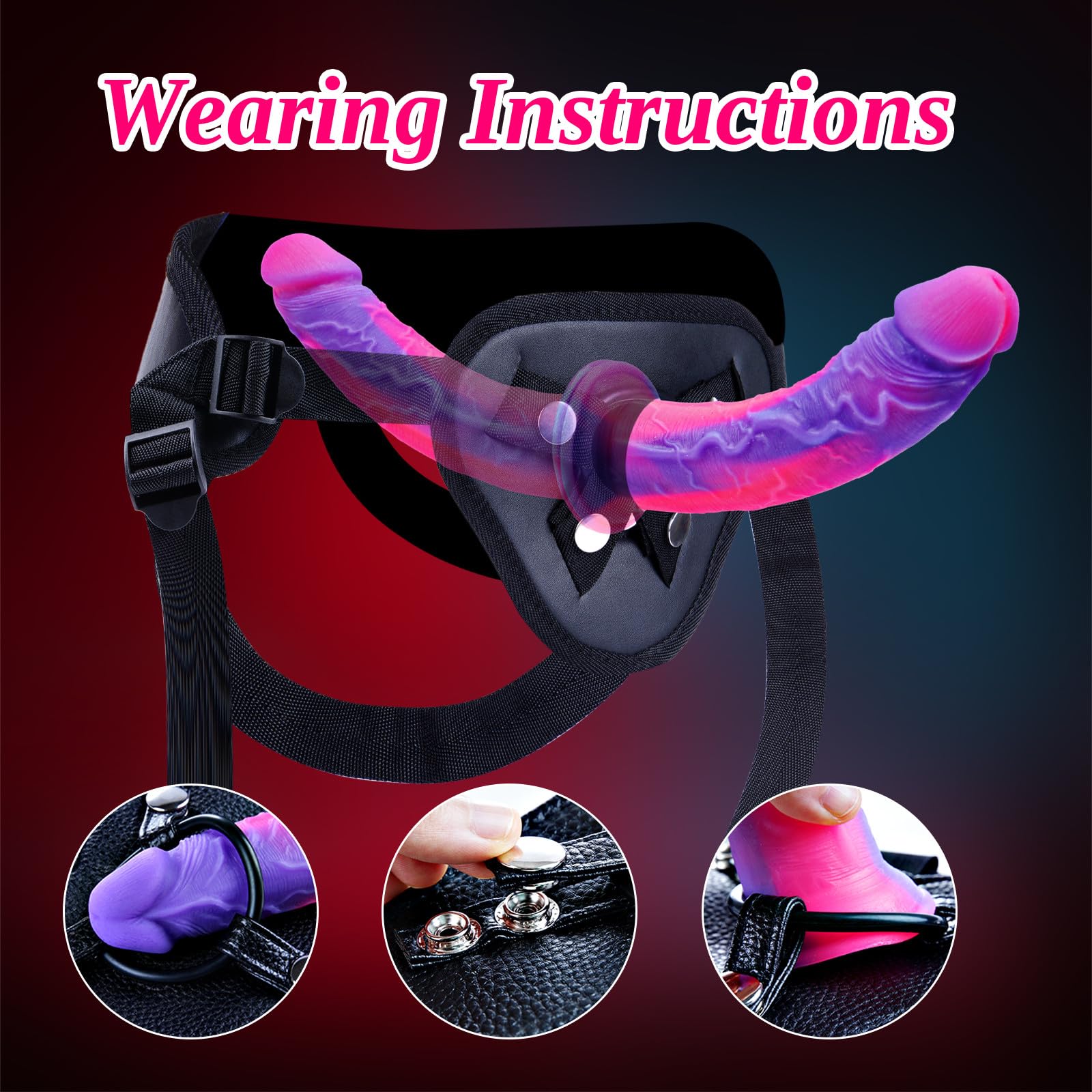Strap-on Dildo Fantasia in Silicone, Ideale per Principianti, Cintura Regolabile con Dildo Doppi Reali da 18 cm * 2,Cintura Strap-on per Piacere Vaginale e Anale,Giocattolo Sessuale per Donne Lesbiche