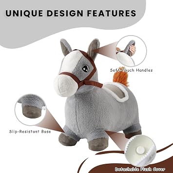 UBRAVOO Bouncy Pals Hopping Horse, Toddler Inflatable Bouncing Plush Animal Hopper Toy, Outdoor Indoor Plush Ride on Bouncer, Baby Birthday Gift for 18 Month 2 3 4 Year Old Boys Girls (Grey Pony-1)