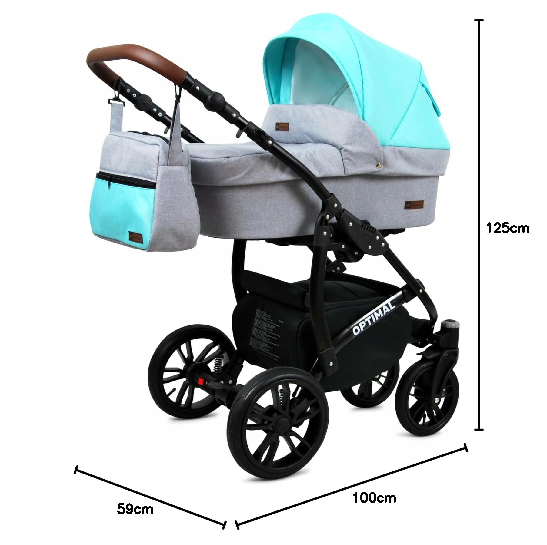 BabyLux® Bambini Passeggino Completo Set 3 in 1 - Optimal - incl. Navicella, Canna, Seggiolino Auto - Carrozzina Neonati Sistema Combinato - con Borsa fasciatoio, Copertura antipioggia ecc.