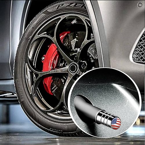 Miniatura 10 de Tapas de vástago de válvula con bandera estadounidense negra, tapas de válvula de neumático de metal negro de Estados Unidos, cubiertas universales