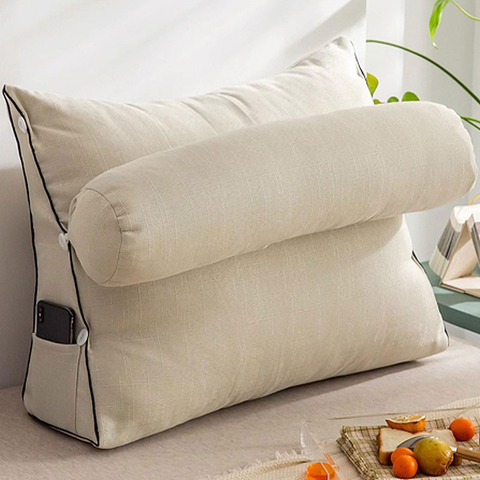 Almohada Triangular de Lectura, Cojín Triangular Sofa, Almohada Lumbar Triangular para Cabecero de Cama, Soporte de Espalda Mientras Se Sienta en La Cama (4 60x50cm)