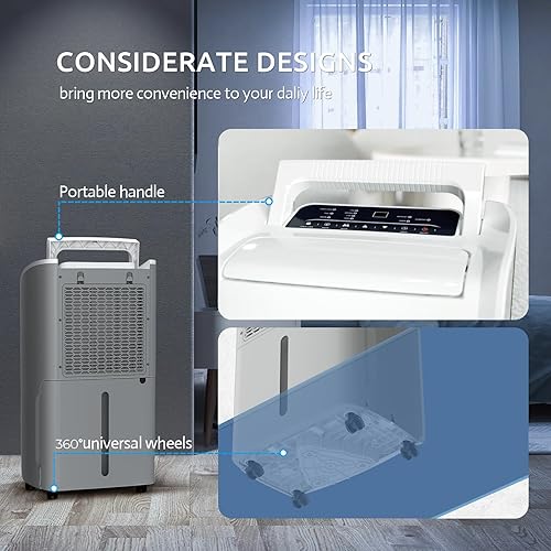 Miniatura 5 de AIRPLUS Deshumidificadores de 4,500 pies cuadrados de 70 pintas para sótano y hogar, con manguera de drenaje, eficiente, energía, con doble