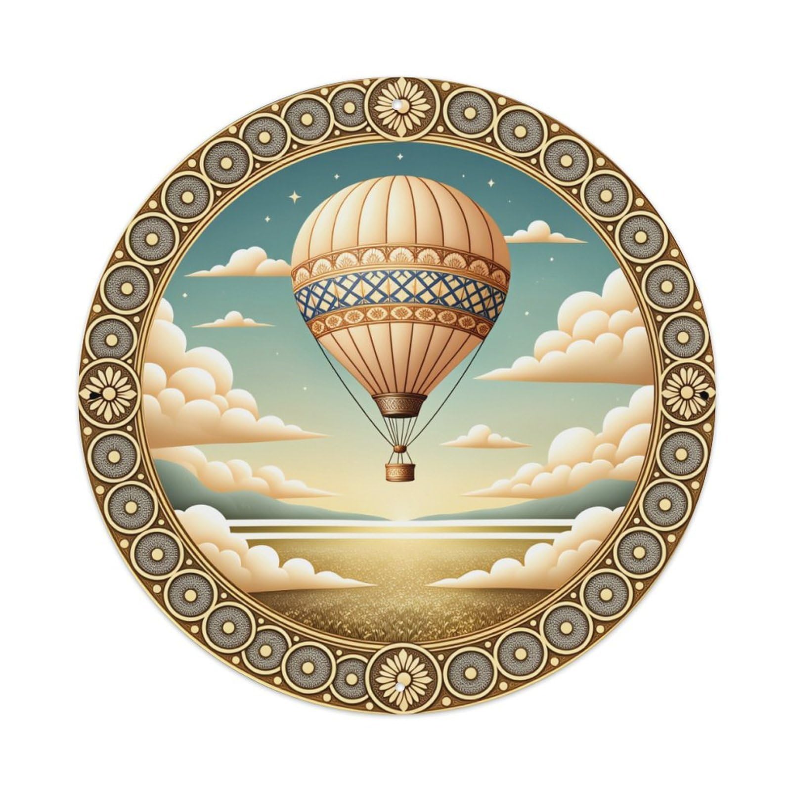 Hot Air Balloon Sky Clouds Round Tin Sign Vintage Metal Poster Retro Bar, Home, Man Cave, Kitchen, Laundry Room Wall Art Decor Gift 8x8Inch