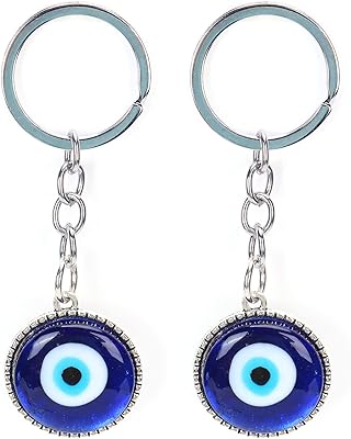 Yosoo Health Gear Key Chain, 2Pcs Blue Evil Eye Keychain Durable Alloy Coloured Glaze Amulet Fashionable Key Ring Charm Holder Cute Glass Keychains for Good Luck Protection