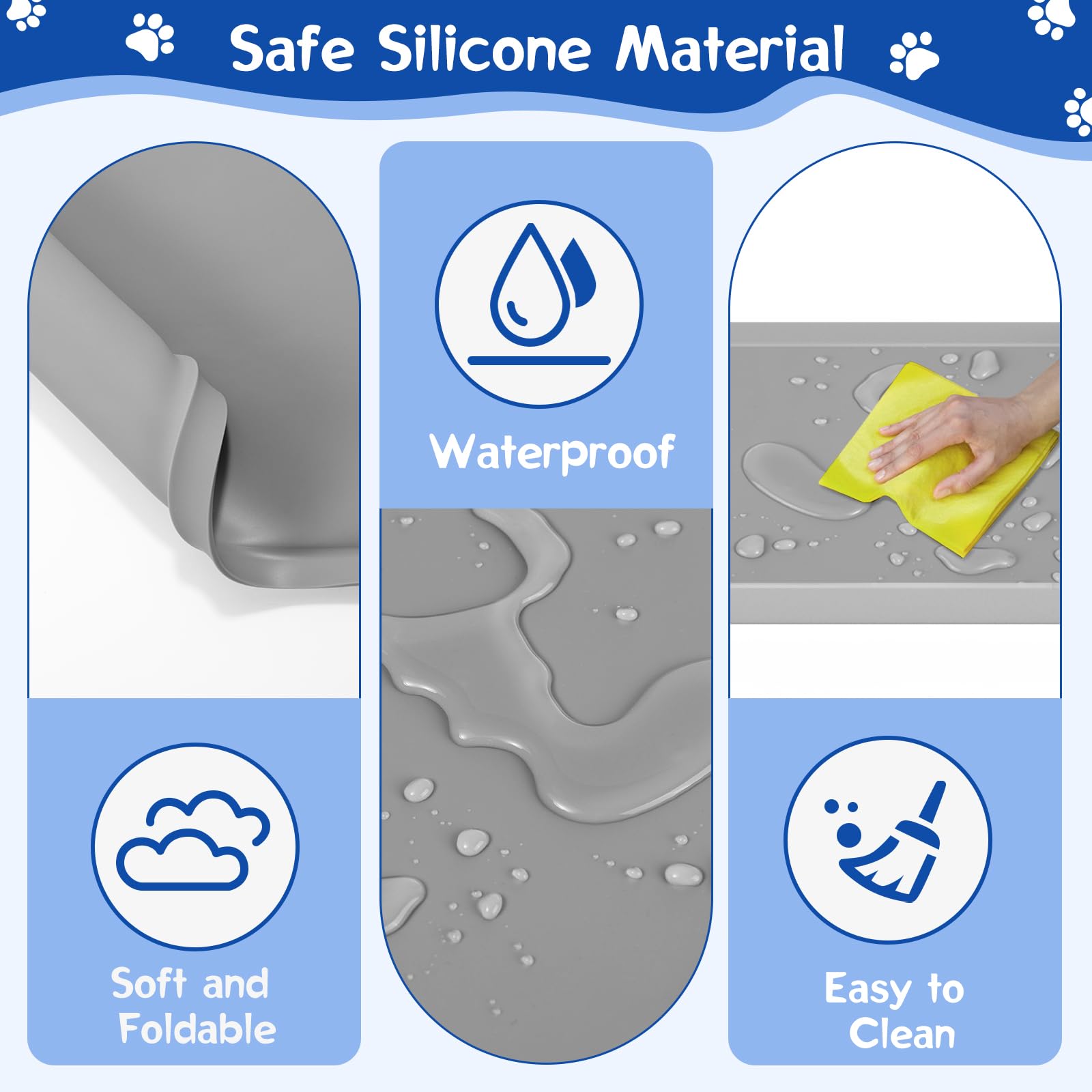 VavoPaw Support pour Chien - 61 x 61 cm - avec Pinces - Bords surélevés - Anti-Fuite - en Silicone imperméable - Facile à Nettoyer
