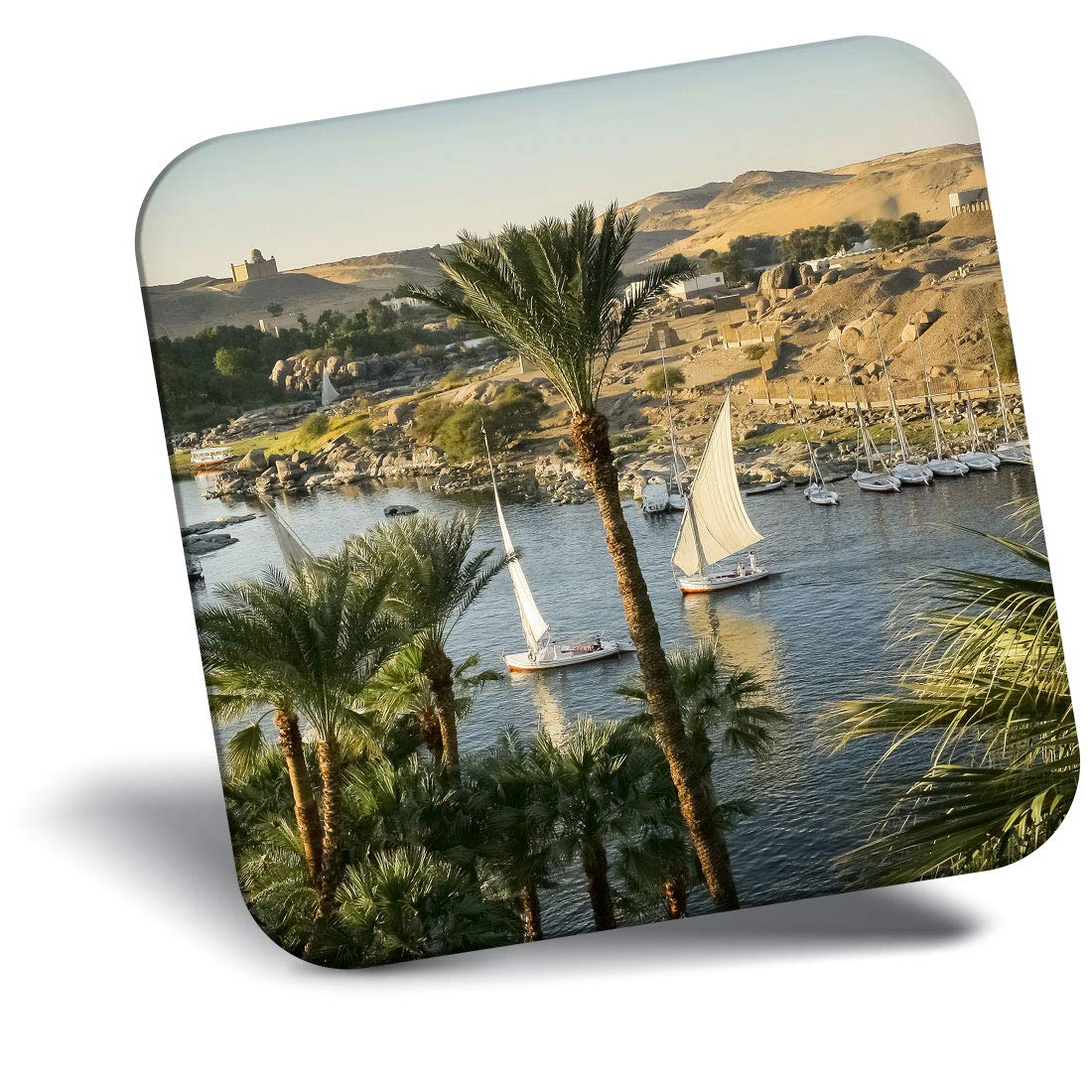 Destination Vinyl Ltd Multicolor Fridge Magnet - Nile At Sunset Aswan Egypt Boats 21943