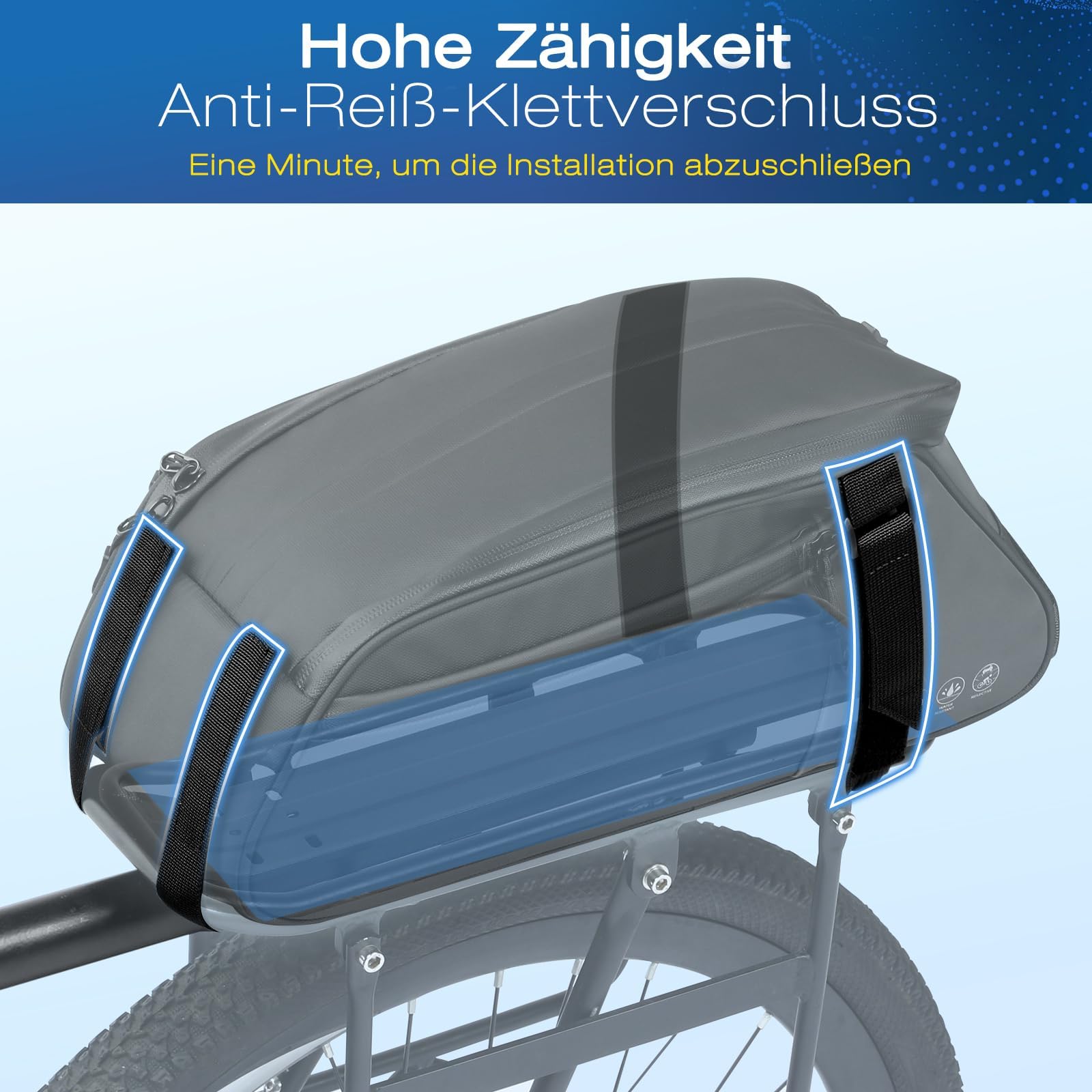 toptrek Gepäckträgertasche 8L Volumen, Fahrradtaschen für Gepäckträger mit Regenschutz, 3-In-1 Gepäckträgertaschen, Fahrradtasche Gepäckträger Abmessungen 38x16x15 cm (Gepäckträgertasche- 8L)