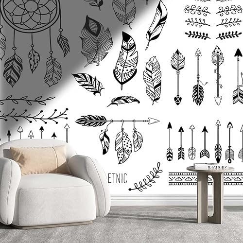 Miniatura 1 de Papel para Pared Decorativo White Bohochic Renter Friendly Backsplash Wall Decor Wall Clings Multi-Scene Application (W) 118" X(H) 110"