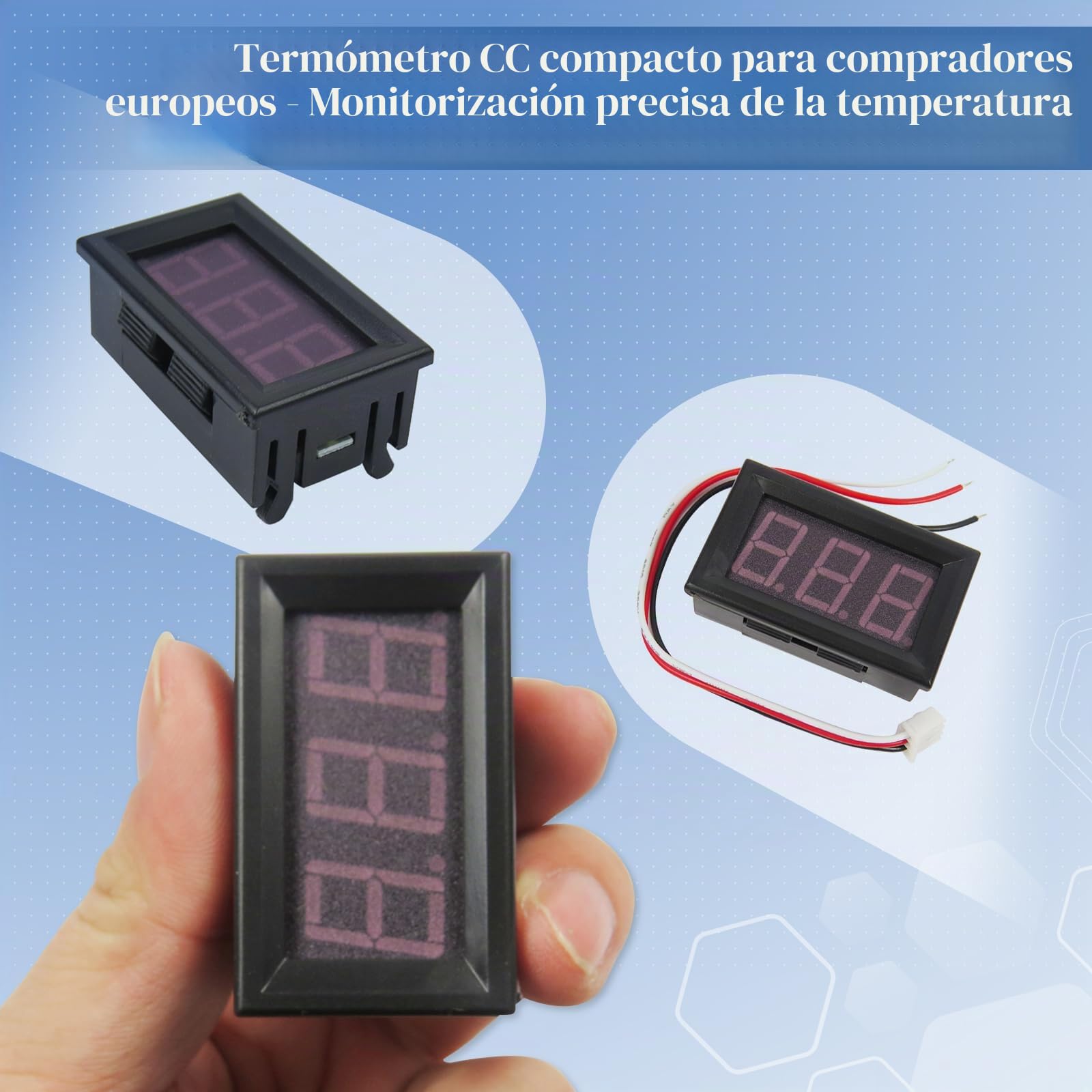 Termómetro Digital 12V con Sonda LED para Congelador Refrigerador Acuario, Azul