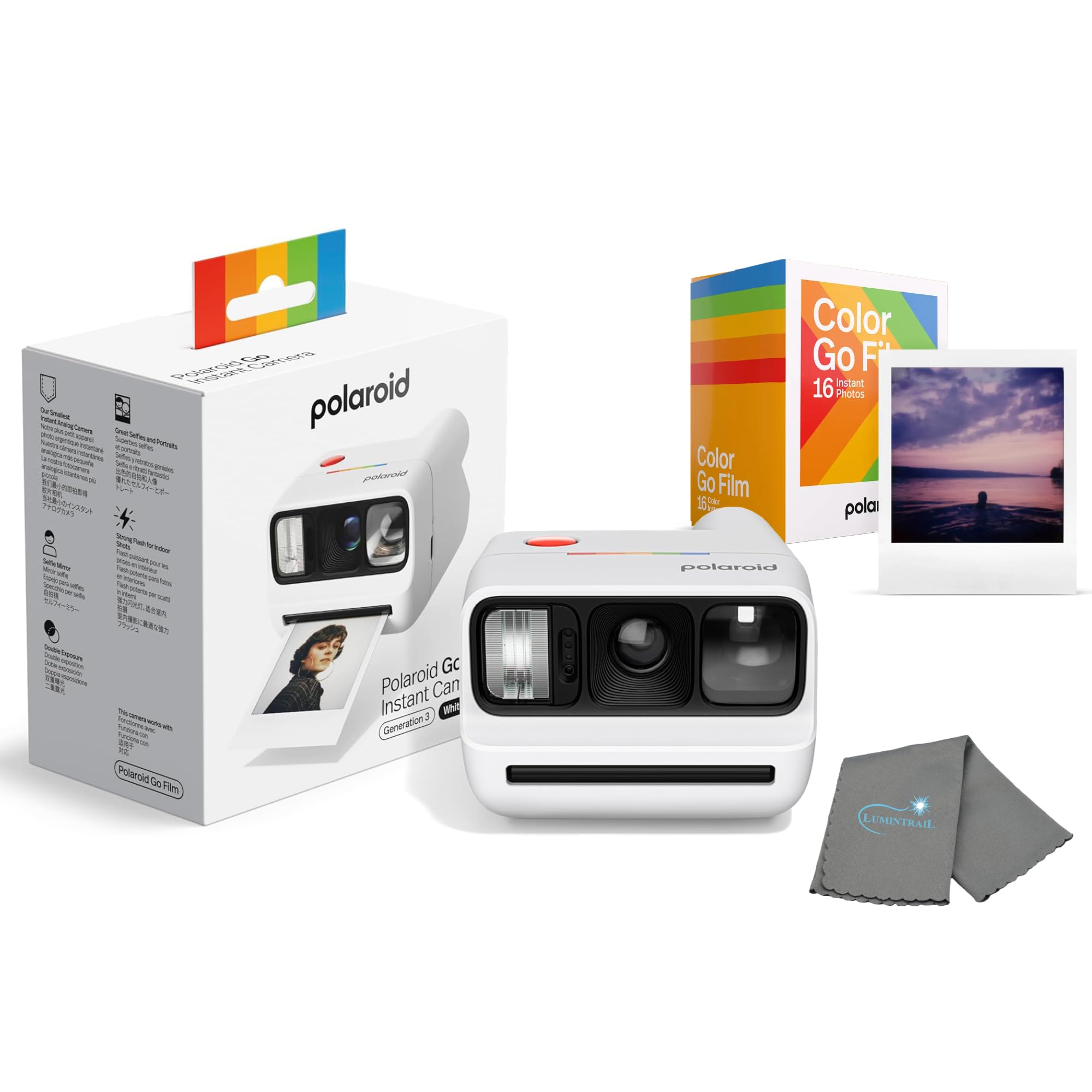 Polaroid Go Generation 3 - Mini Instant Film Camera Bundle with 16 Color Photos & Lens Cloth - White - Only Compatible with Go Film-image-42
