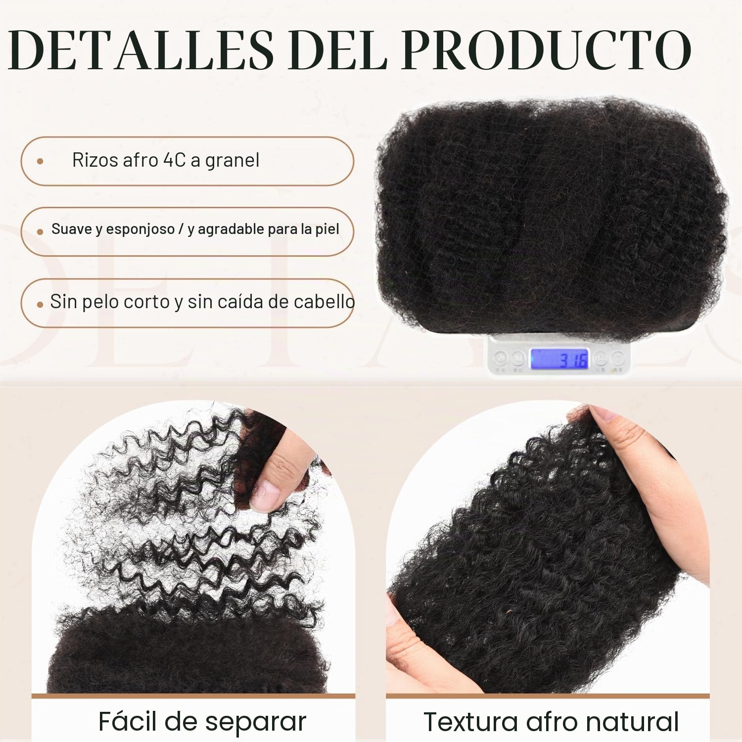 Originea Afro Kinkys Pelo humano a granel para dreadlocks y trenzado de torsión 100% cabello humano 1 paquete 8 pulgadas suave Afro Kinky cabello rizado a granel para temores Color negro natural