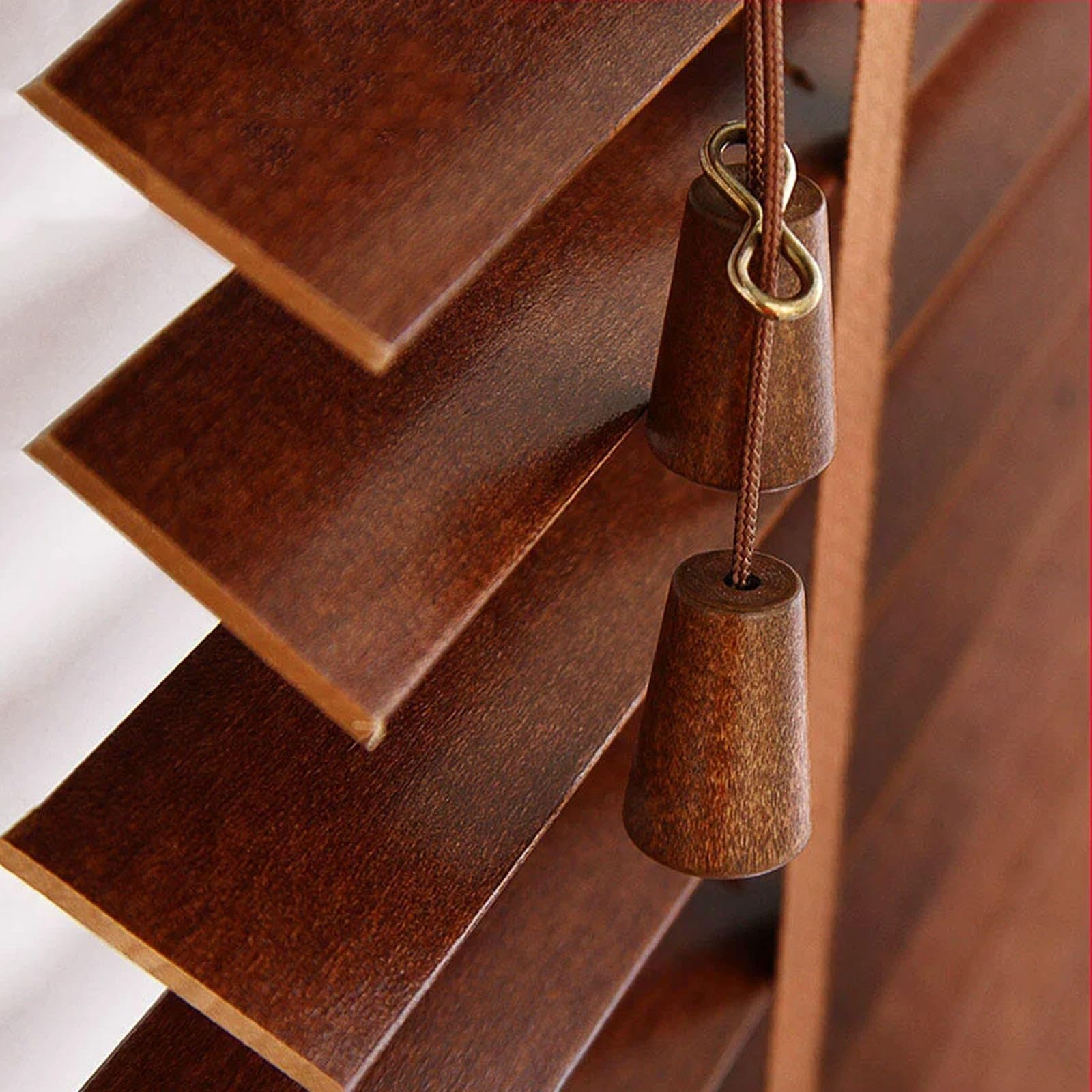 Kgudys Wxh Real Wood Venetian Blind Brown,50X90cm 60X110cm 90X150cm 135X160cm Room Darkening Venetian Blinds,With 50Mm Horizontal Slats,Wooden Blinds For Office,Home,-120X120cm/47X47in