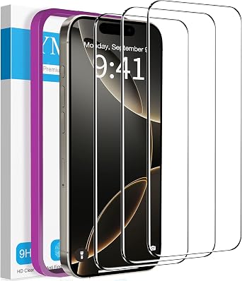 YMHML 3 Pack for iPhone 16 Pro Screen Protector Tempered Glass, Military Grade HD Clear Film Case Friendly Screen Protector