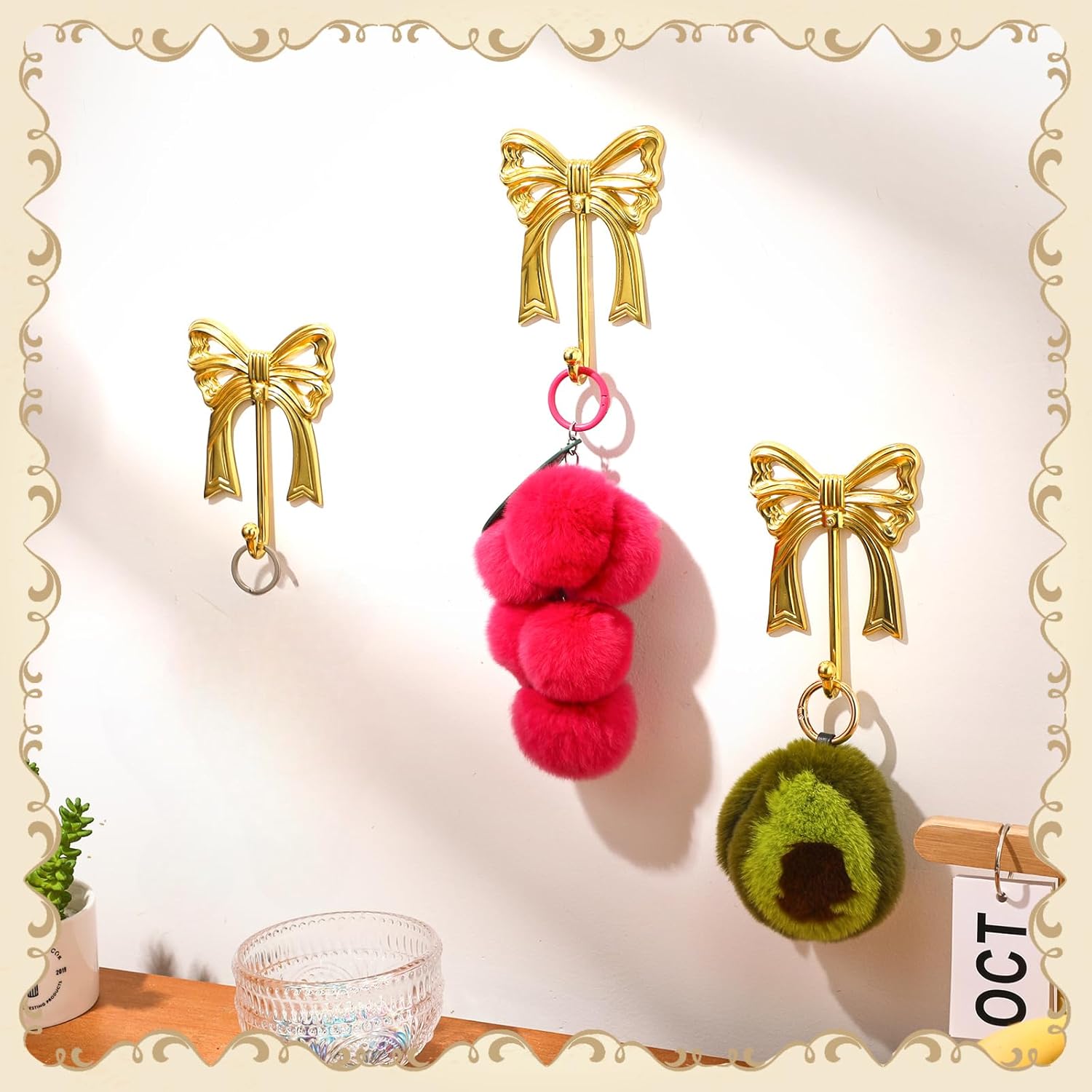 4 Pcs Bow Hook Gold Brass Bow Wall Hook Heavy Duty Wall Mount Towel Coat Rack Decorative Coquette Hanger for Bathroom Living Room Kitchen Hanging Multi-Purpose