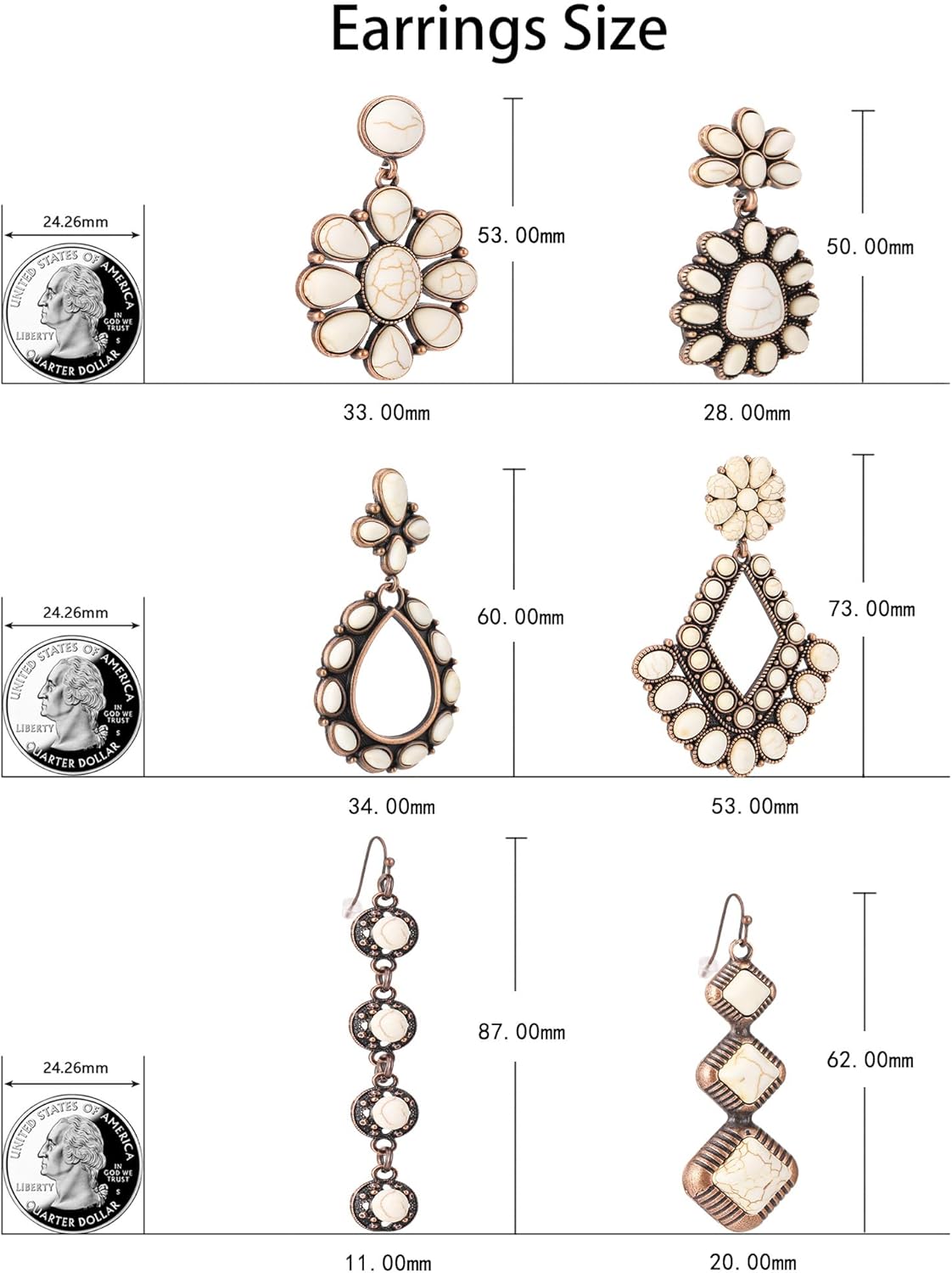 6 Pairs Western Turquoise Earrings Set for Women Boho Vintage Dangle Earring Statement Country Cowgirl Jewelry Accessories for Gift - Image 7