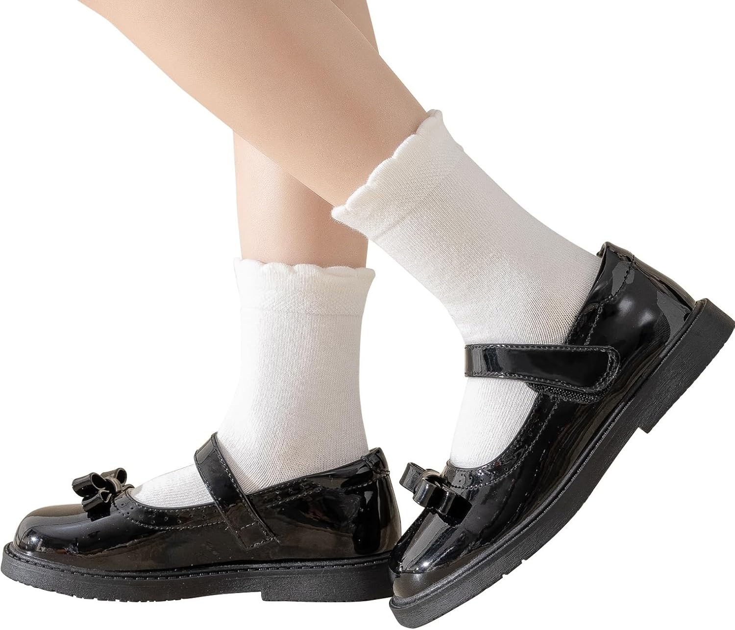 6 Pack Girls White Dress Scallop Socks for Toddlers and Kids - Cute Cotton - Image 2