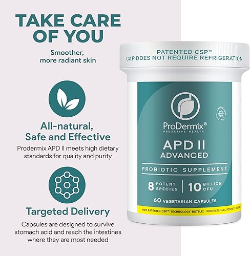 Miniatura 5 de APD II Probiótico para la salud de la piel y el intestino, 8 cepas potentes que incluyen Bifidobacterium Bifidum para hombres y mujeres, 10 mil
