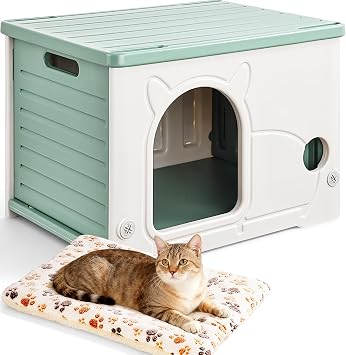 Hibtn Cat House Cave For Outdoor Indoor, Stackable Feral Cat Waterproof Shelter House Insulated Elevated With Cat Nest Mat