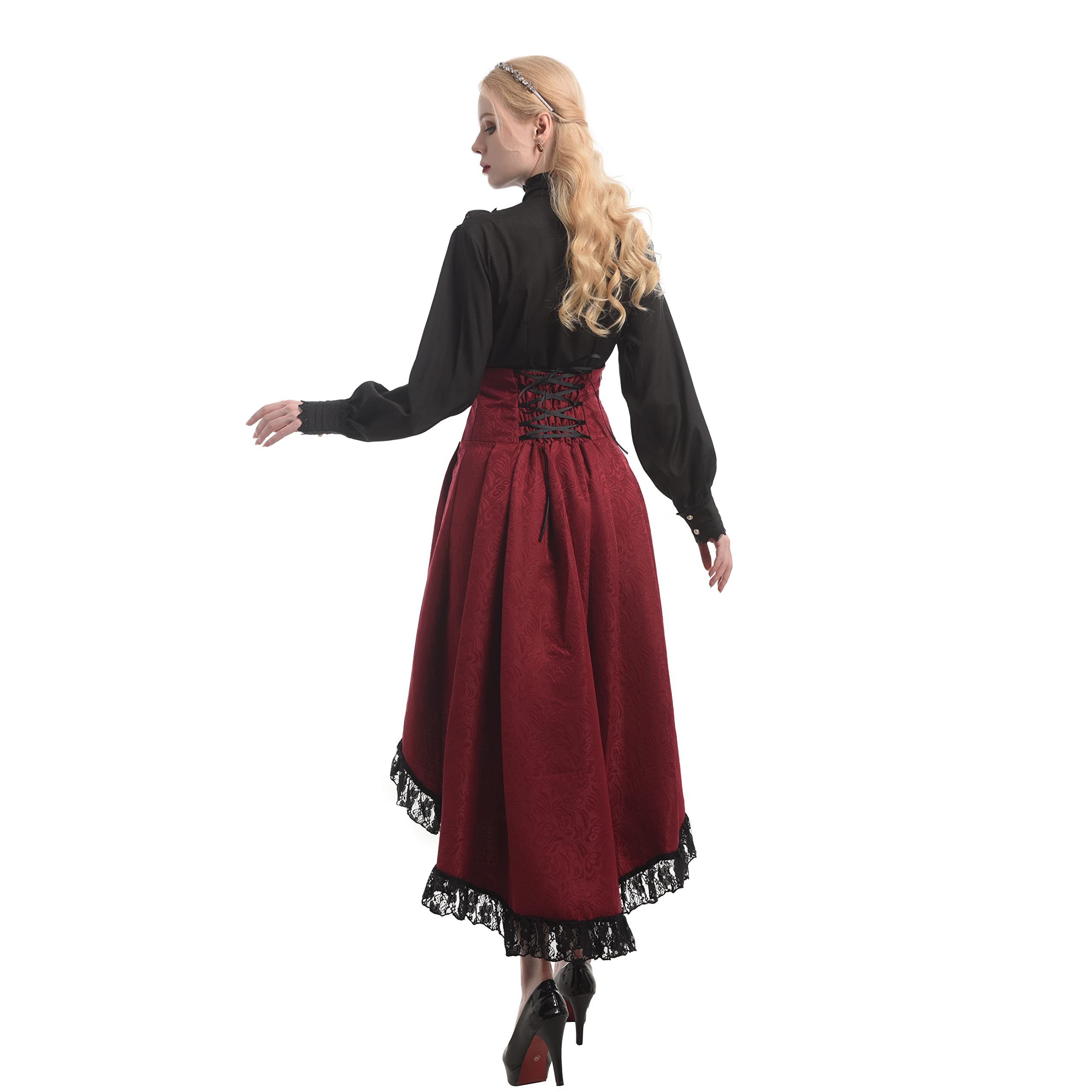 Fiamll Damen Gothic Steampunk Rock Viktorianischer Piratenrock mit hoher Taille und Rüschen