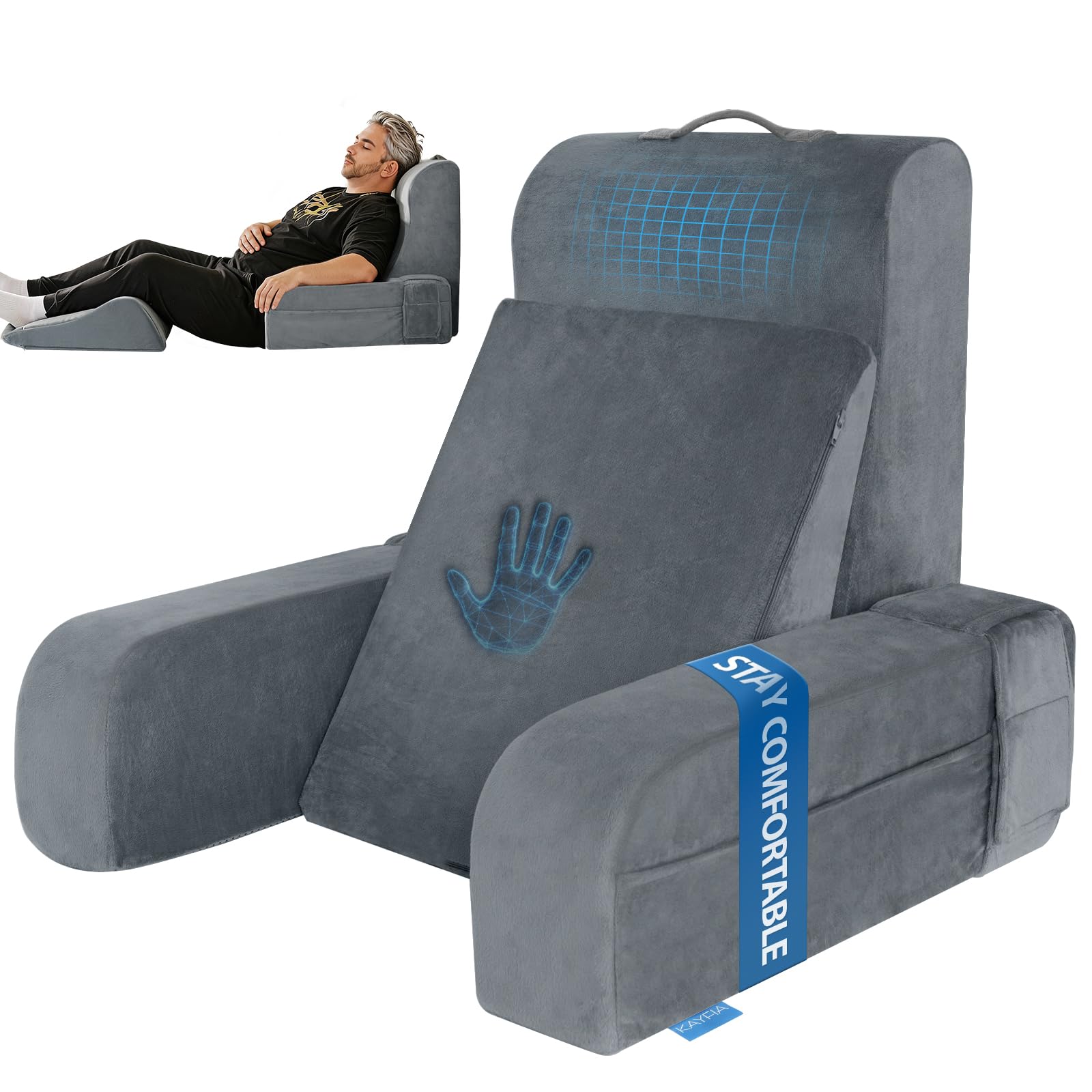 Photo 1 of Kayfia Reading Pillow, Gel Memory Foam Back Rest Pillow, 21'', Gray