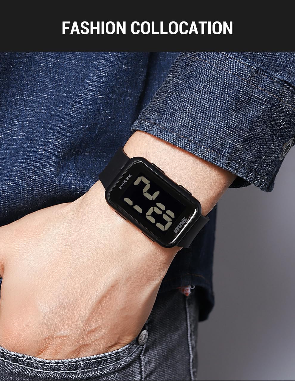 Gosasa Square Men's Women's Digital Watch Big Numbers Dial Waterproof LED Watches A Black-Black image 2 of 6 B0CGDCHNZ9