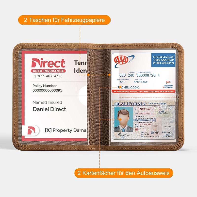Portofel auto pentru documente CoBak Barna, buzunar pentru talon și asigurare cu închidere magnetică, organizator pentru torpedou pentru documente importante, design modern