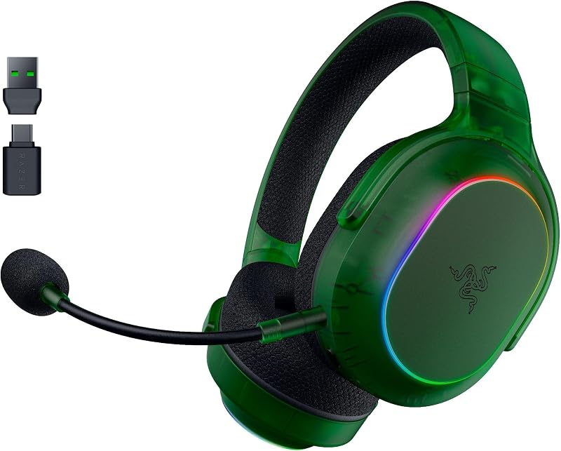 auriculares inalámbricos para juegos Razer Barracuda X Chroma, verde fantasma | Inalámbrico y Bluetooth de 2,4 GHz, ligero, RGB, controladores de 40 mm, micrófono cardioide, batería de 70 horas