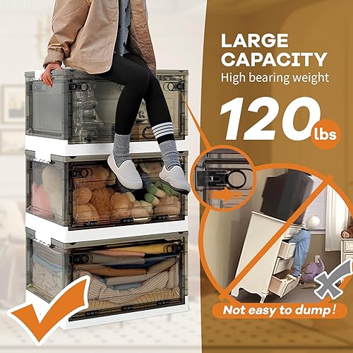 Miniatura 5 de Tikuns Contenedores de almacenamiento plegables de 16 galones con tapas, organizadores de armario plegables y contenedores de almacenamiento