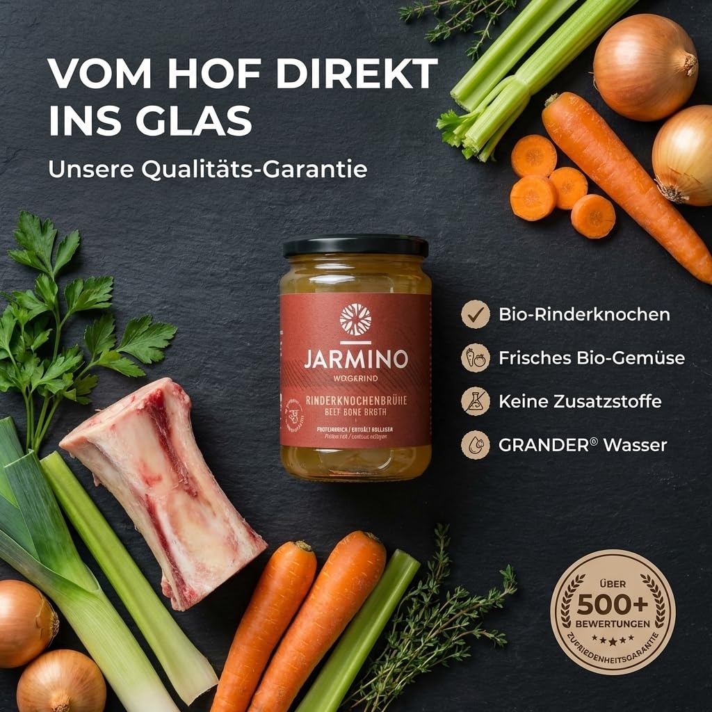 JARMINO Knochenbrühe BIO Weiderind 6x 350ml reich an Kollagen Protein Aminosäuren