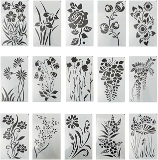 15 pcs Flower Stencils, BOSOIRSOU Plant Rose Stencil Templates Botanical Leaves Drawing Templates for Craft Scrapbooking Painting on Wall Wood