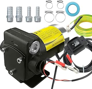 12V DC Gasoline Diesel Fuel Transfer Pump with Connection Cables, Upgraded Reversible Pumping, Switch Control, for Gasoline Diesel Kerosene