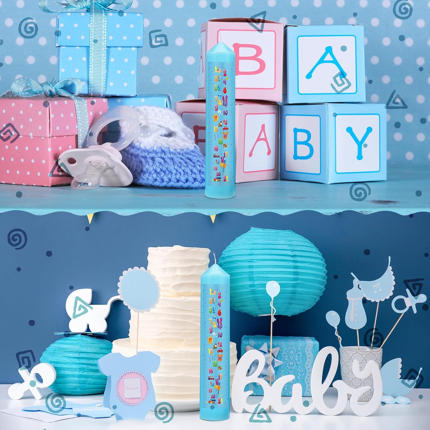 Jutom Birthday Countdown Candles Baby Shower 10 Inches Tall Birthday Pillar Candle First 1-21 Pillar Blue Annual for Boys Baby Shower Favor