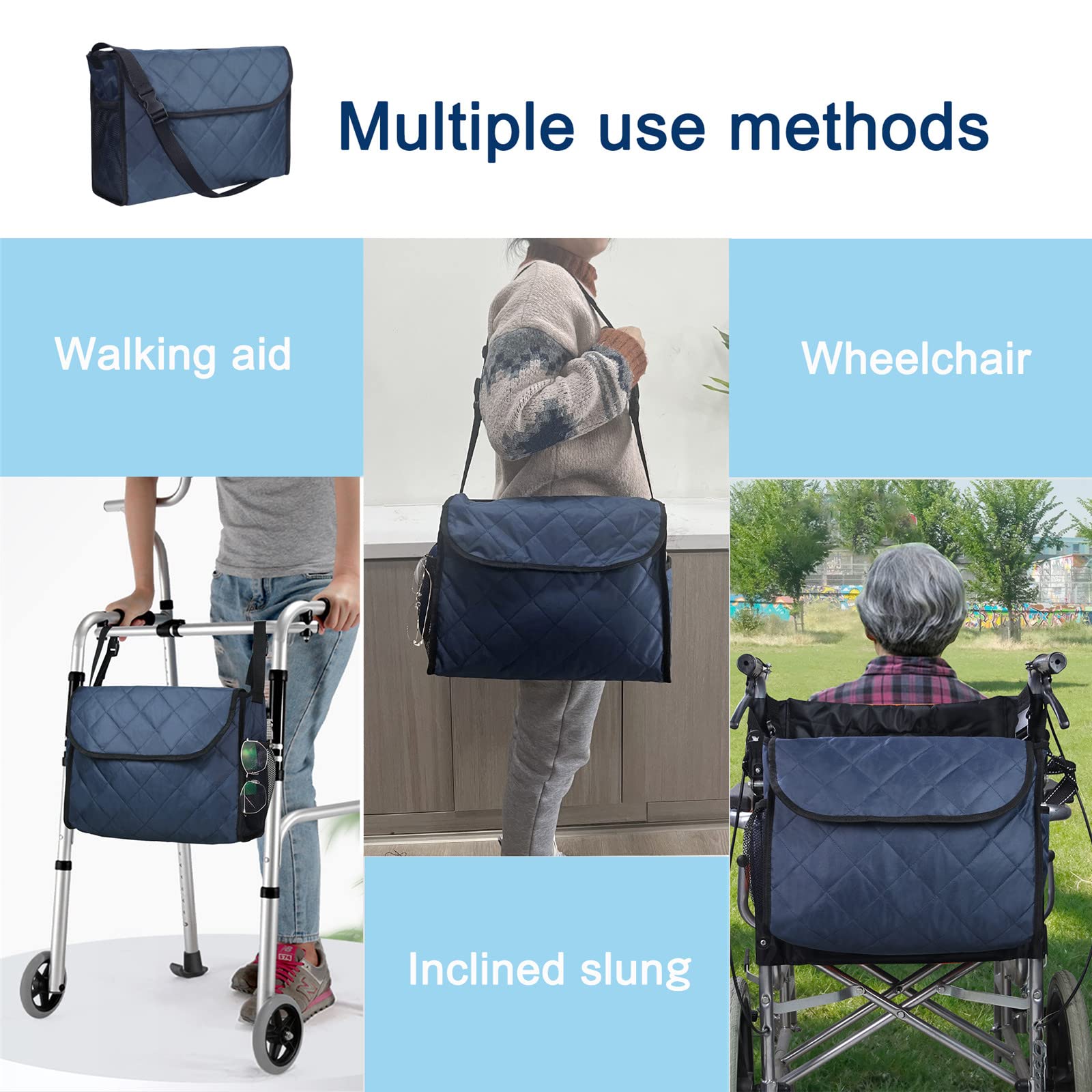 Rollstuhl-Rucksacktasche, Rollstuhltasche, 6 Farben, großes Tragezubehör zum Aufhängen am Rücken, leicht, Rollstuhl-Organizer für Spaziergänger, Rollatoren, Roller (Marineblau)