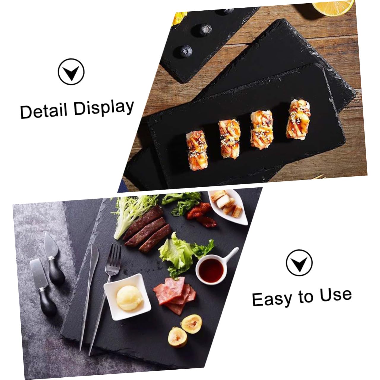 Assiette de Sushis Rectangulaire 4 Pièces en Ardoise Noire Élégante