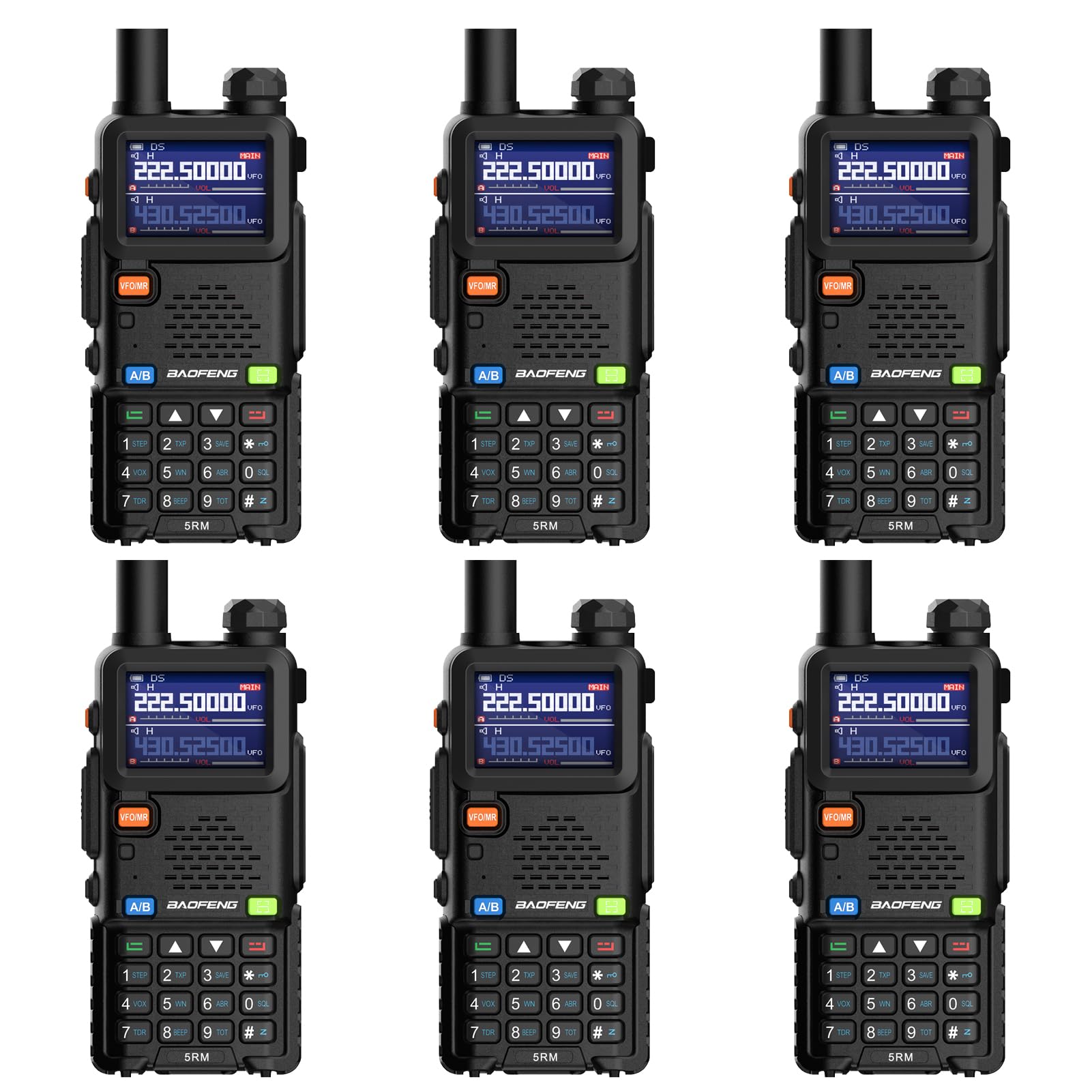 BAOFENG Radio 5RM 10W Ham Radio Long Range Handheld Tri-Band 2 Way Radio Rechargeable Walkie Talkies for Adults, Hiking, Churches, School, Hotel, Retail, Warehouse (Black, 6 Pack)