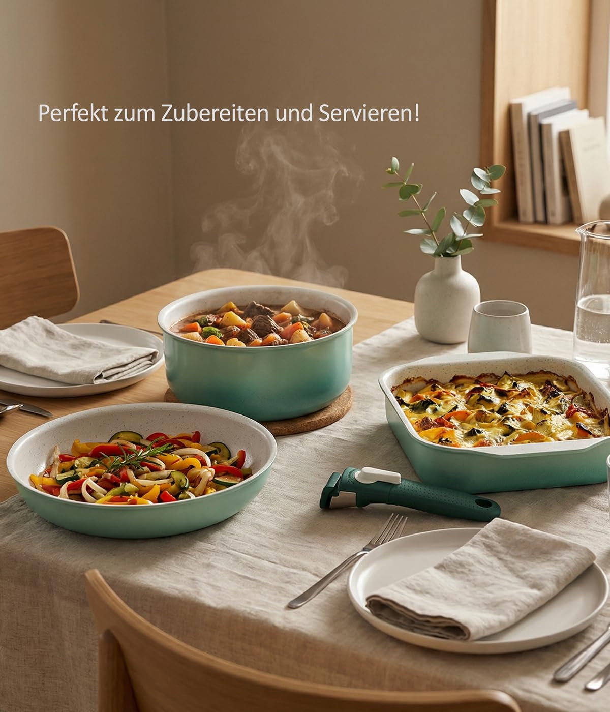 Genius Cerafit Revolution Vario Pfannenset Kochgeschirr Set 27-tlg., Keramikbeschichtung, abnehmbare Griffe, Topfsets, Induktion geeignet, backofenfest bis 250 °C, PFAS-frei