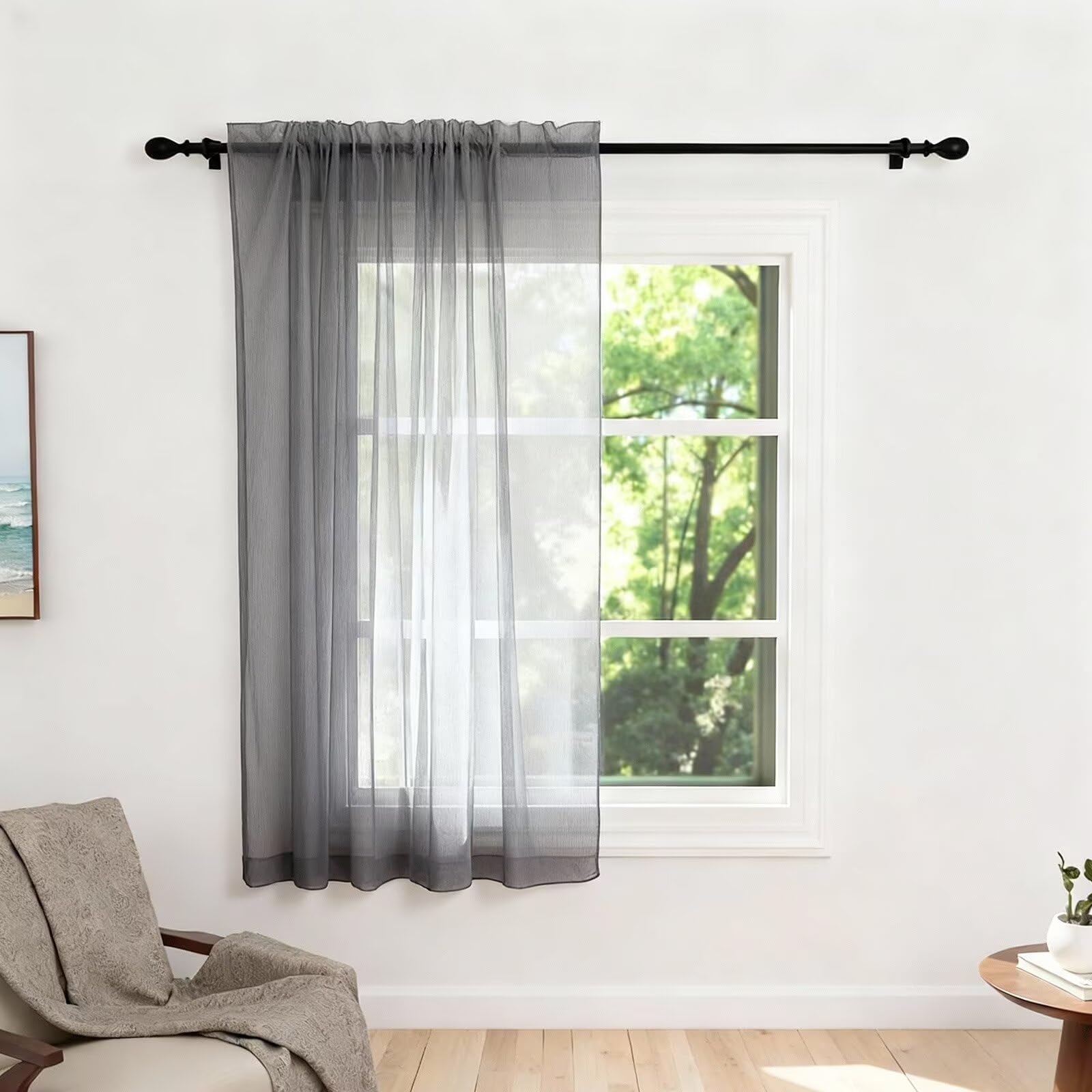 Zdada Net Curtains for Windows 54 Drop, Darkgray Slot Top Voile Curtains, Semi Transparent Sheer Curtain Net Curtain Panel for Living Room Kitcken W60xL54 Inch,1 Panel