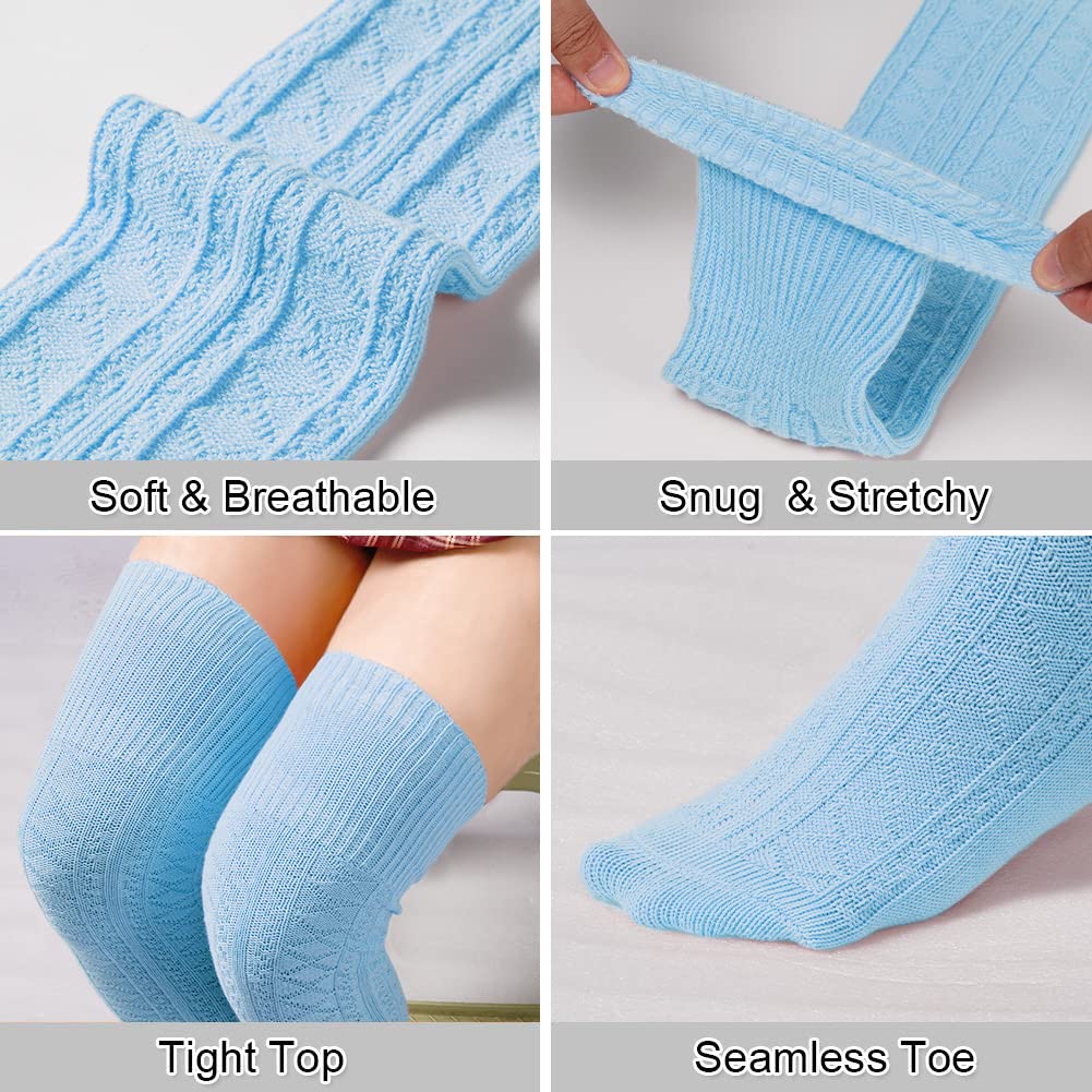 Moon Wood Women Thigh High Socks Extra Long Cotton Knit Warm Thick Tall Long Boot Stockings Leg Warmers: One Size Baby Blue